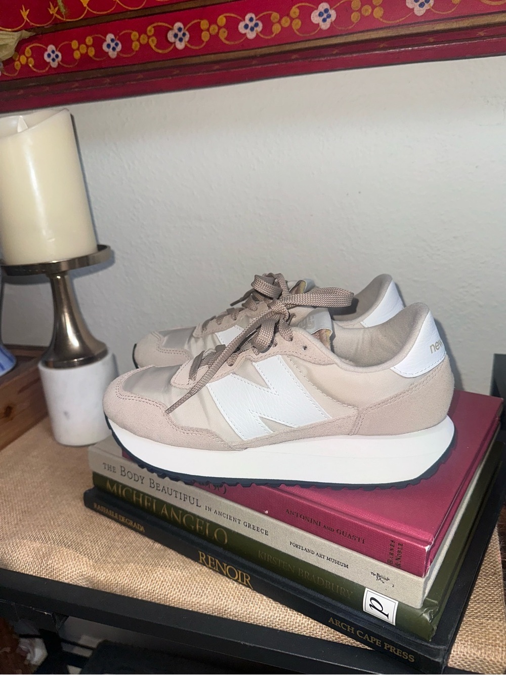 New Balance 237 Beige and White Retro Runner Sneaker - Picture 2 of 9